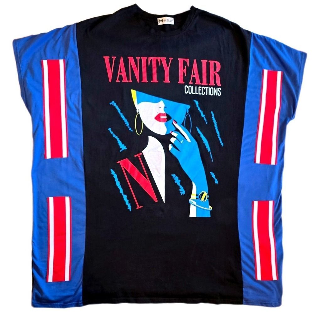 Shirt Dress H.S.J.P Womens 2X Vanity Fair Oversized Graphic Art Tunic Blue Black